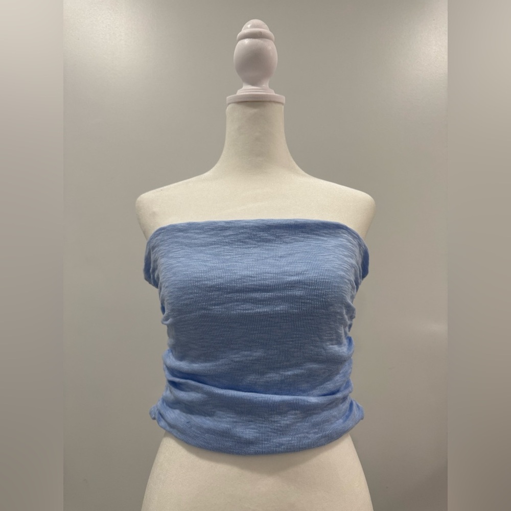 Free People Blue Ruched Sleeveless Crop Top